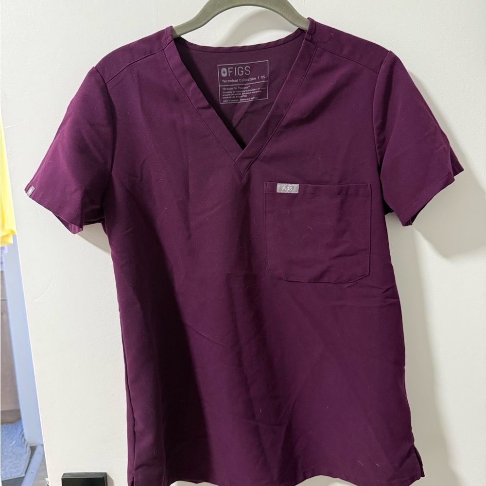 Figs Deep Purple Catarina V-Neck Scrub Top
